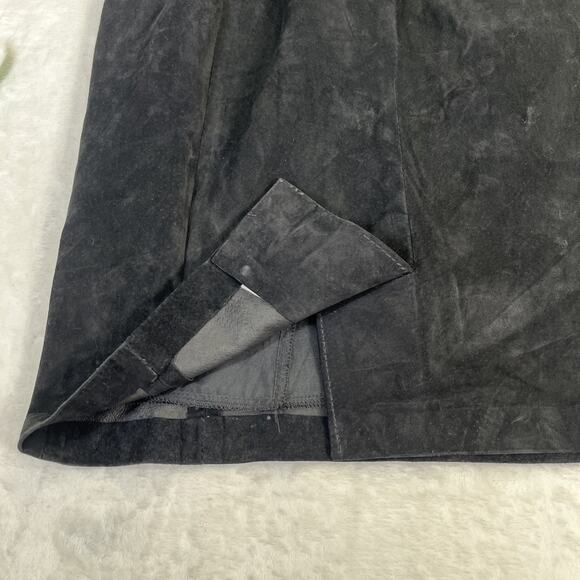 Vintage 90s Y2K Black Mini Dress Marquis Suede Bodycon Leather Dress Sz 6 Chrty - Picture 13 of 13